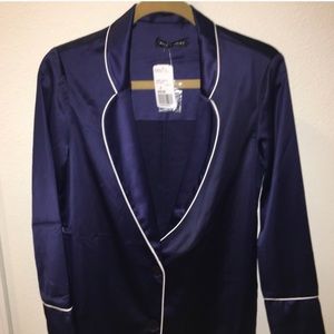 Brand New Navy Silk Blazer Thick with White Trim